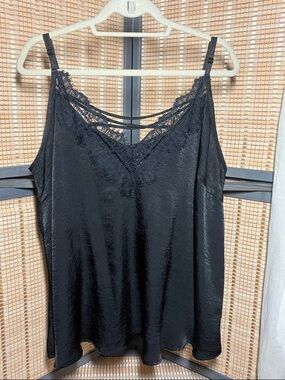 torrid Black Lace-Trim Satin-Look Camisole Top